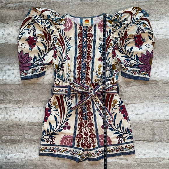 NWT FARM Rio Romantic Lightness Puff Short Sleeve Romper in Blue Pattern Size S - Picture 7 of 16